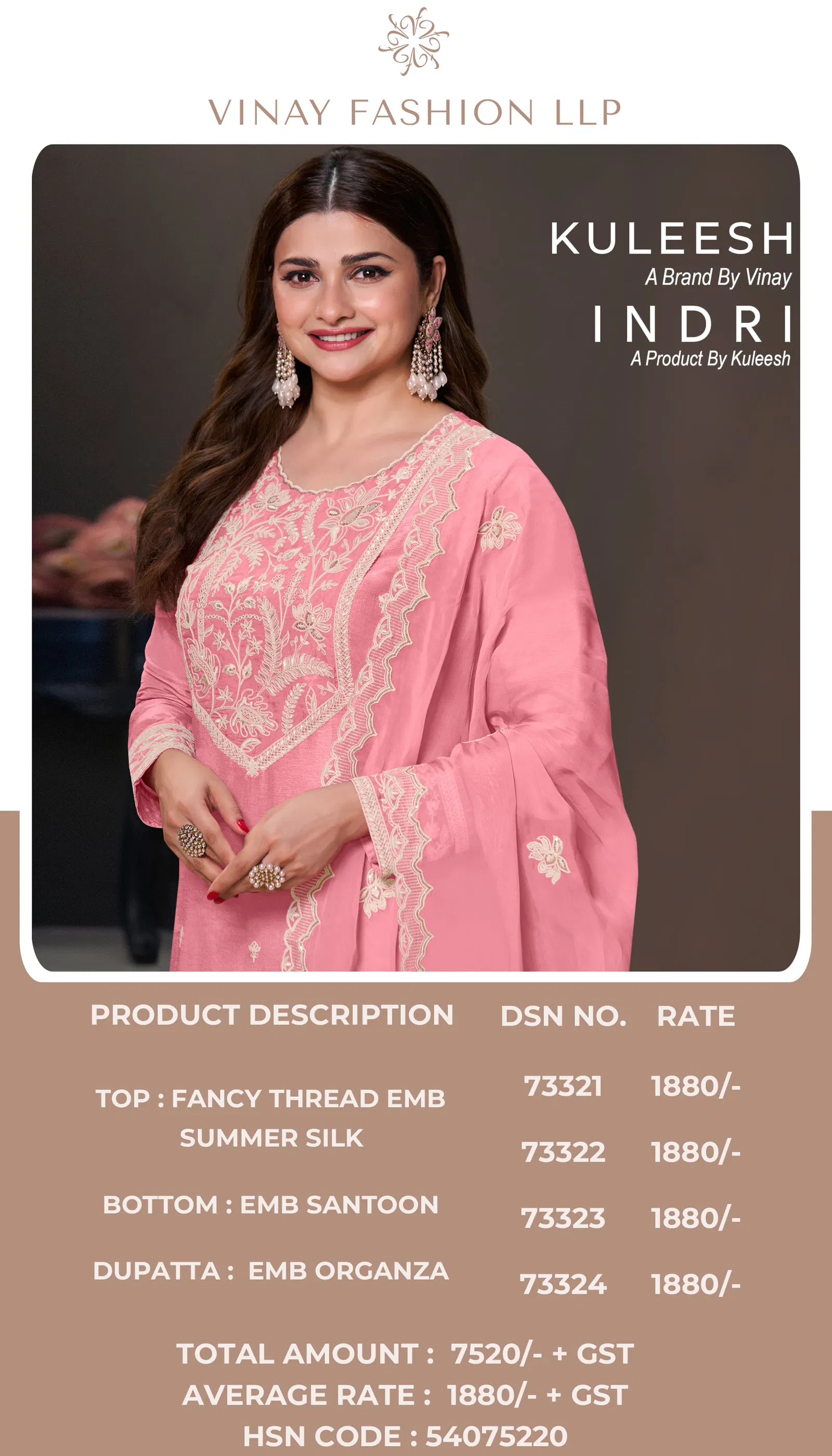 Indri By Vinay Kuleesh Silk Embroidery Designer Salwar Suit Exporters In India